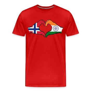 Norvège Inde mains en forme de cœur - T-shirt bio Premium Homme - rouge - Devant - Damien (186cm)