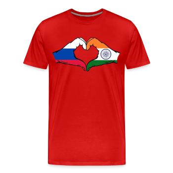 Russie Inde mains en forme de cœur - T-shirt bio Premium Homme - rouge - Devant - Damien (186cm)