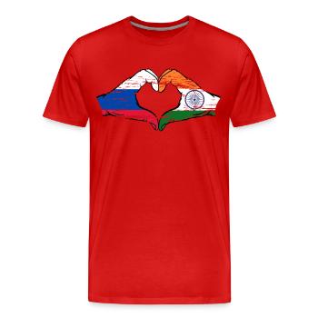 Russia India hands heart shape used - Men's Premium Organic T-Shirt - red - Front - Damien (186cm)