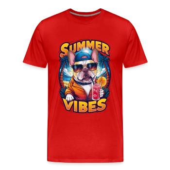 Coole Bulldogge mit Sonnenbrille am Strand - Männer Premium Bio T-Shirt - Rot - Vorne - Damien (186cm)