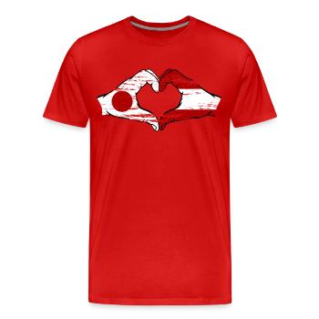 Japon Autriche Mains Forme de Coeur Utilisé - T-shirt bio Premium Homme - rouge - Devant - Damien (186cm)