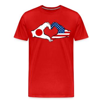 Japon États-Unis mains en forme de cœur - T-shirt bio Premium Homme - rouge - Devant - Damien (186cm)