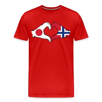 Japan Norwegen Hände Herzform - Männer Premium Bio T-Shirt - Rot - Vorne - Damien (186cm)
