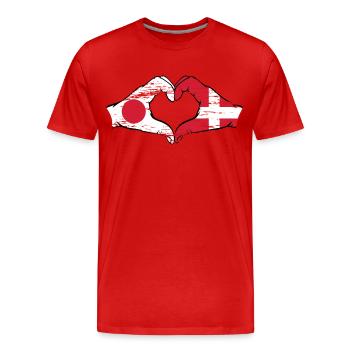 Japon Danemark mains forme de coeur utilisé - T-shirt bio Premium Homme - rouge - Devant - Damien (186cm)