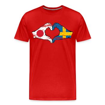 Japon Suède mains forme de coeur utilisé - T-shirt bio Premium Homme - rouge - Devant - Damien (186cm)