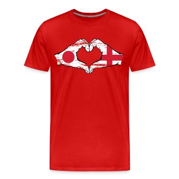 Japon Angleterre Mains Forme Coeur Utilisé - T-shirt bio Premium Homme - rouge - Devant - Damien (186cm)