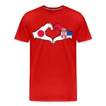 Japan Serbien Hände Herzform - Männer Premium Bio T-Shirt - Rot - Vorne - Damien (186cm)
