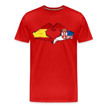 Espagne Serbie drapeau forme de coeur utilisé - T-shirt bio Premium Homme - rouge - Devant - Damien (186cm)