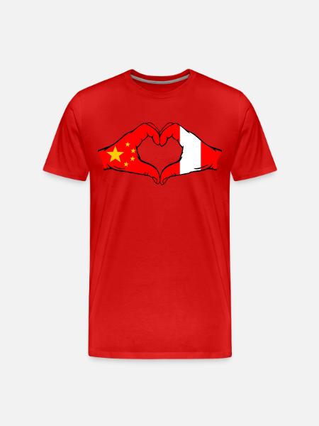 China Peru Flag Heart Shape - Men's Premium Organic T-Shirt - red