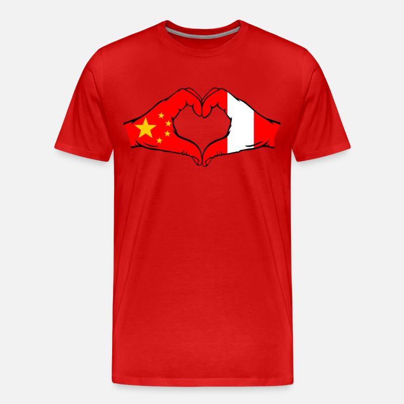 China Peru Flagge Herzform - Männer Premium Bio T-Shirt - Rot