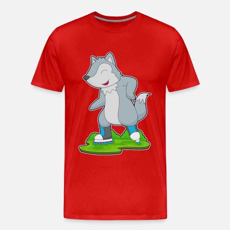 Wolf Inline skating Rollschuhe - Männer Premium Bio T-Shirt - Rot