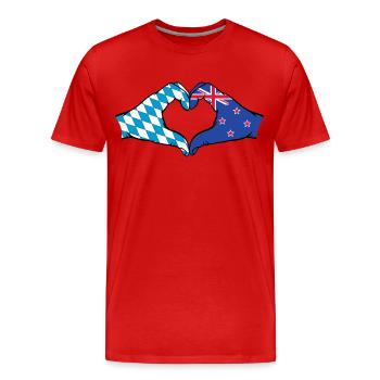 Bavière, Nouvelle-Zélande, drapeau, aiguilles, forme de coeur - T-shirt bio Premium Homme - rouge - Devant - Damien (186cm)