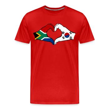 Afrique du Sud Corée du Sud Drapeau Mains Coeur Forme - T-shirt bio Premium Homme - rouge - Devant - Damien (186cm)