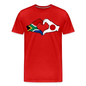 Afrique du Sud Japon Drapeau Mains Coeur Forme - T-shirt bio Premium Homme - rouge - Devant - Damien (186cm)