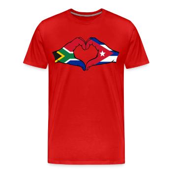 Afrique du Sud Cuba Drapeau Mains Coeur Forme - T-shirt bio Premium Homme - rouge - Devant - Damien (186cm)