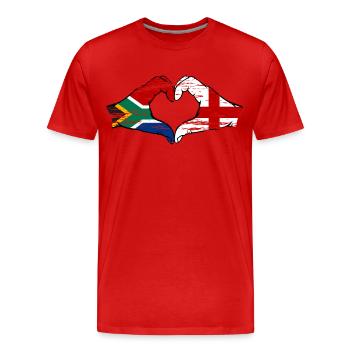 Afrique du Sud Angleterre drapeau mains forme de coeur utilisé - T-shirt bio Premium Homme - rouge - Devant - Damien (186cm)