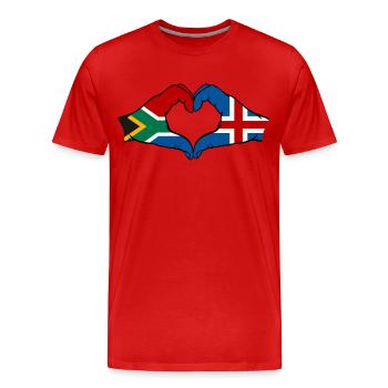 Afrique du Sud Islande Drapeau Mains Coeur Forme - T-shirt bio Premium Homme - rouge - Devant - Damien (186cm)