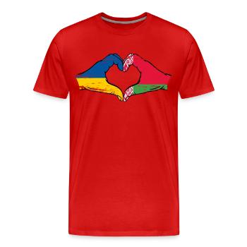 Ukraine Belarus Flagge Hände Herzform used - Männer Premium Bio T-Shirt - Rot - Vorne - Damien (186cm)
