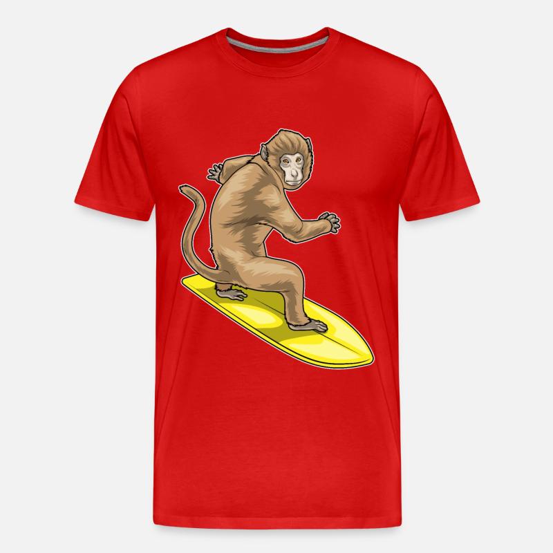 Monkey Surfer Surfboard - Men's Premium Organic T-Shirt - red