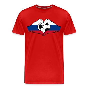 Russia flag football hands heart shape - Men's Premium Organic T-Shirt - red - Front - Damien (186cm)