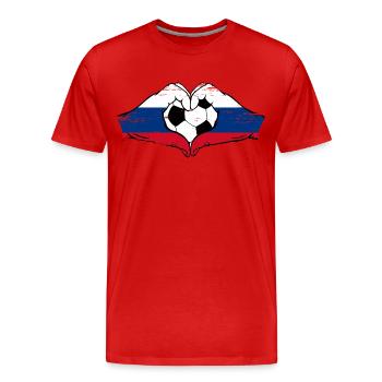 Russia flag football hands heart shape used - Men's Premium Organic T-Shirt - red - Front - Damien (186cm)