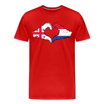 Georgien Holland Flagge Hände Herzform used - Männer Premium Bio T-Shirt - Rot - Vorne - Damien (186cm)