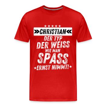 Christian Spruch Humorvolles Shirt Männer Spaß - Männer Premium Bio T-Shirt - Rot - Vorne - Damien (186cm)