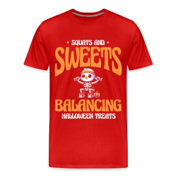 Kniebeugen Süßigkeiten Gleichgewicht Halloween - Männer Premium Bio T-Shirt - Rot - Vorne - Damien (186cm)