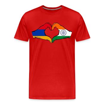 Armenien Indien Flagge Hände Herzform - Männer Premium Bio T-Shirt - Rot - Vorne - Damien (186cm)