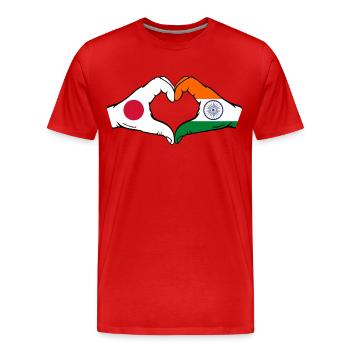 Japan Indien Flagge Hände Herzform - Männer Premium Bio T-Shirt - Rot - Vorne - Damien (186cm)