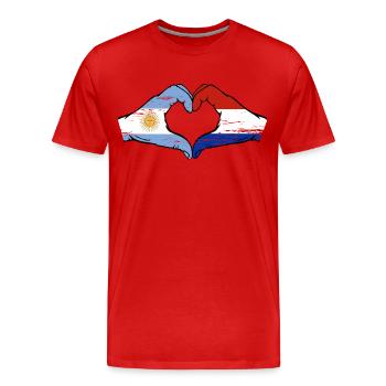Argentinien Holland Flagge Hände Herzform used - Männer Premium Bio T-Shirt - Rot - Vorne - Damien (186cm)