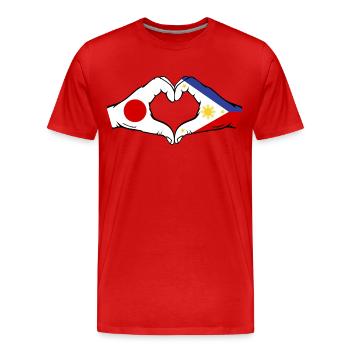 Japon Philippines Drapeau Mains Coeur Forme - T-shirt bio Premium Homme - rouge - Devant - Damien (186cm)