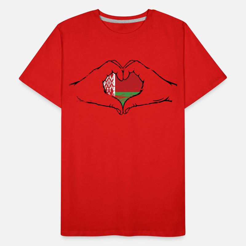 Drapeau de la Biélorussie mains forme de coeur utilisé T-shirt bio Premium Homme