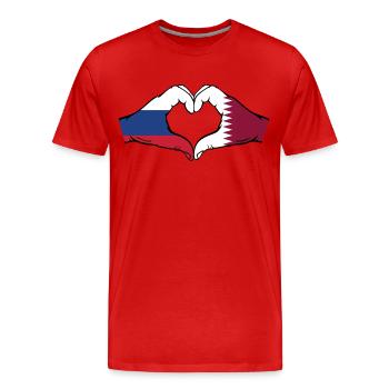 Russland Katar Flagge Hände Herzform - Männer Premium Bio T-Shirt - Rot - Vorne - Damien (186cm)