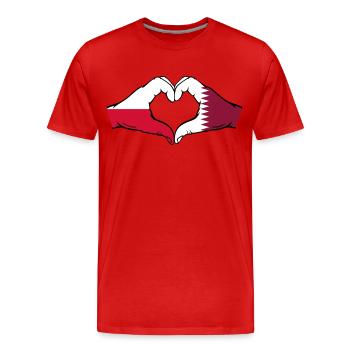 Poland Qatar Flag Hands Heart Shape - Men's Premium Organic T-Shirt - red - Front - Damien (186cm)