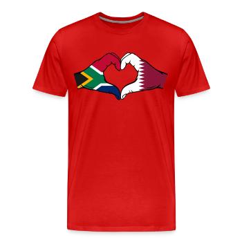 Afrique du Sud Qatar drapeau mains forme coeur - T-shirt bio Premium Homme - rouge - Devant - Damien (186cm)