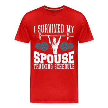 Fitnesstraining Trainingsplan Ehepartners überlebt - Männer Premium Bio T-Shirt - Rot - Vorne - Damien (186cm)