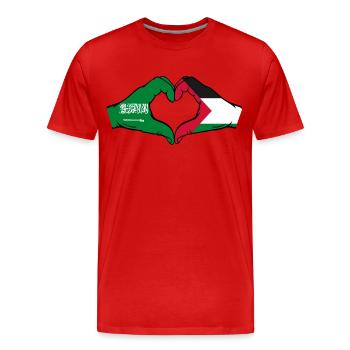 Arabie Saoudite Palestine Drapeau Mains Coeur Forme - T-shirt bio Premium Homme - rouge - Devant - Damien (186cm)