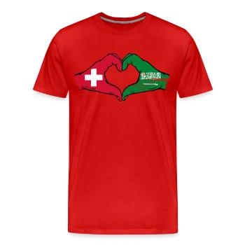 Schweiz Saudi Arabien Flagge Hände Herzform used - Männer Premium Bio T-Shirt - Rot - Vorne - Damien (186cm)