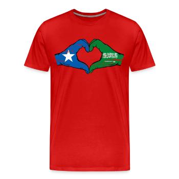 Somalia Saudi Arabien Flagge Hände Herzform used - Männer Premium Bio T-Shirt - Rot - Vorne - Damien (186cm)