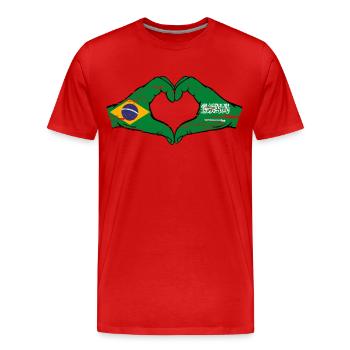 Brésil Arabie Saoudite Drapeau Mains Coeur Forme Utilisé - T-shirt bio Premium Homme - rouge - Devant - Damien (186cm)