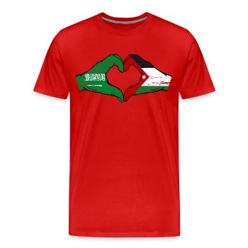 Arabie Saoudite Drapeau Jordanie mains forme de coeur utilisé - T-shirt bio Premium Homme - rouge - Devant - Damien (186cm)