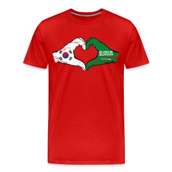 Süd Korea Saudi Arabien Flagge Hände Herzform used - Männer Premium Bio T-Shirt - Rot - Vorne - Damien (186cm)