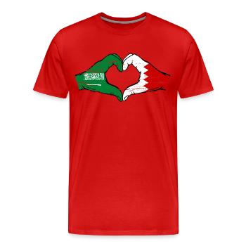 Saudi Arabia Bahrain Flag Hands Heart Shape Used - Men's Premium Organic T-Shirt - red - Front - Damien (186cm)