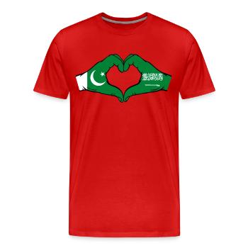Pakistan Arabie Saoudite Drapeau Mains Coeur Forme - T-shirt bio Premium Homme - rouge - Devant - Damien (186cm)
