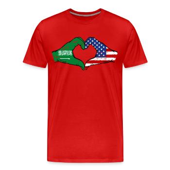 Saudi Arabia USA Flag Hands Heart Shape Used - Men's Premium Organic T-Shirt - red - Front - Damien (186cm)