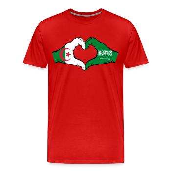 Algérie Arabie Saoudite Drapeau Mains Coeur Forme - T-shirt bio Premium Homme - rouge - Devant - Damien (186cm)