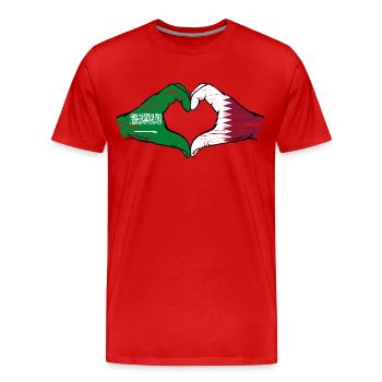 Saudi Arabien Katar Flagge Hände Herzform used - Männer Premium Bio T-Shirt - Rot - Vorne - Damien (186cm)