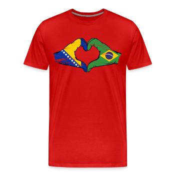 Bosnien Brasilien Flagge Hände Herzform used - Männer Premium Bio T-Shirt - Rot - Vorne - Damien (186cm)