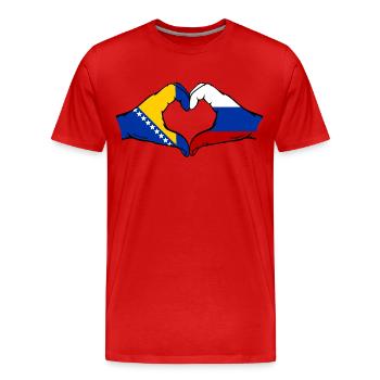 Bosnie Russie Drapeau Mains Coeur Forme - T-shirt bio Premium Homme - rouge - Devant - Damien (186cm)